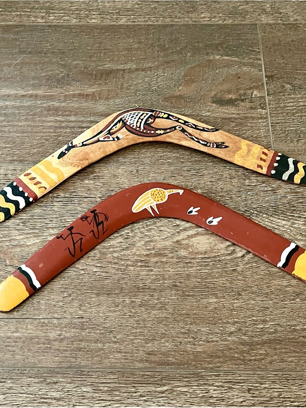 Hand-Painted Aboriginal-Style Boomerangs - Earth Tones from Australia